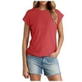 thumbnail image 2 of Womens T Shirts Summer Tops 2025 Solid Color Cap Sleeve Crewneck Breathable Casual Basic Tees Tshirts Shirts for Women, 2 of 7