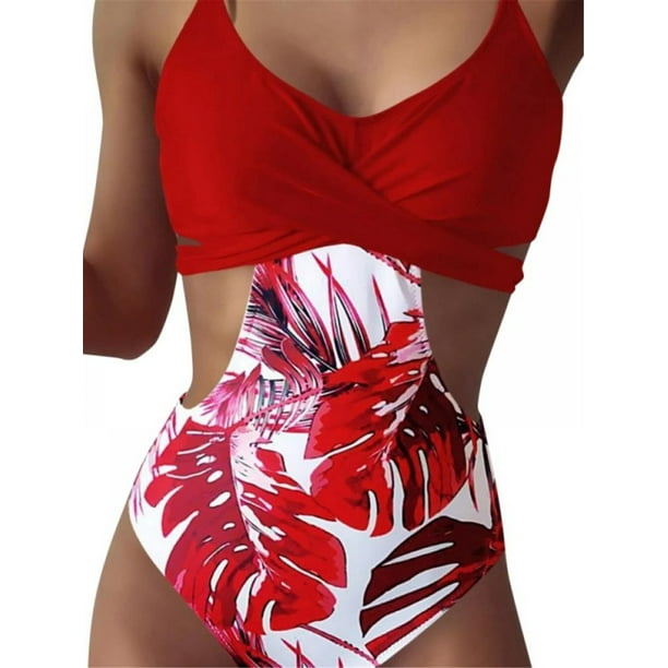 Topwoner Womens Cross Wrap Cutout Side One Piece Swimsuit Push Up Monokini Bathing Suit 