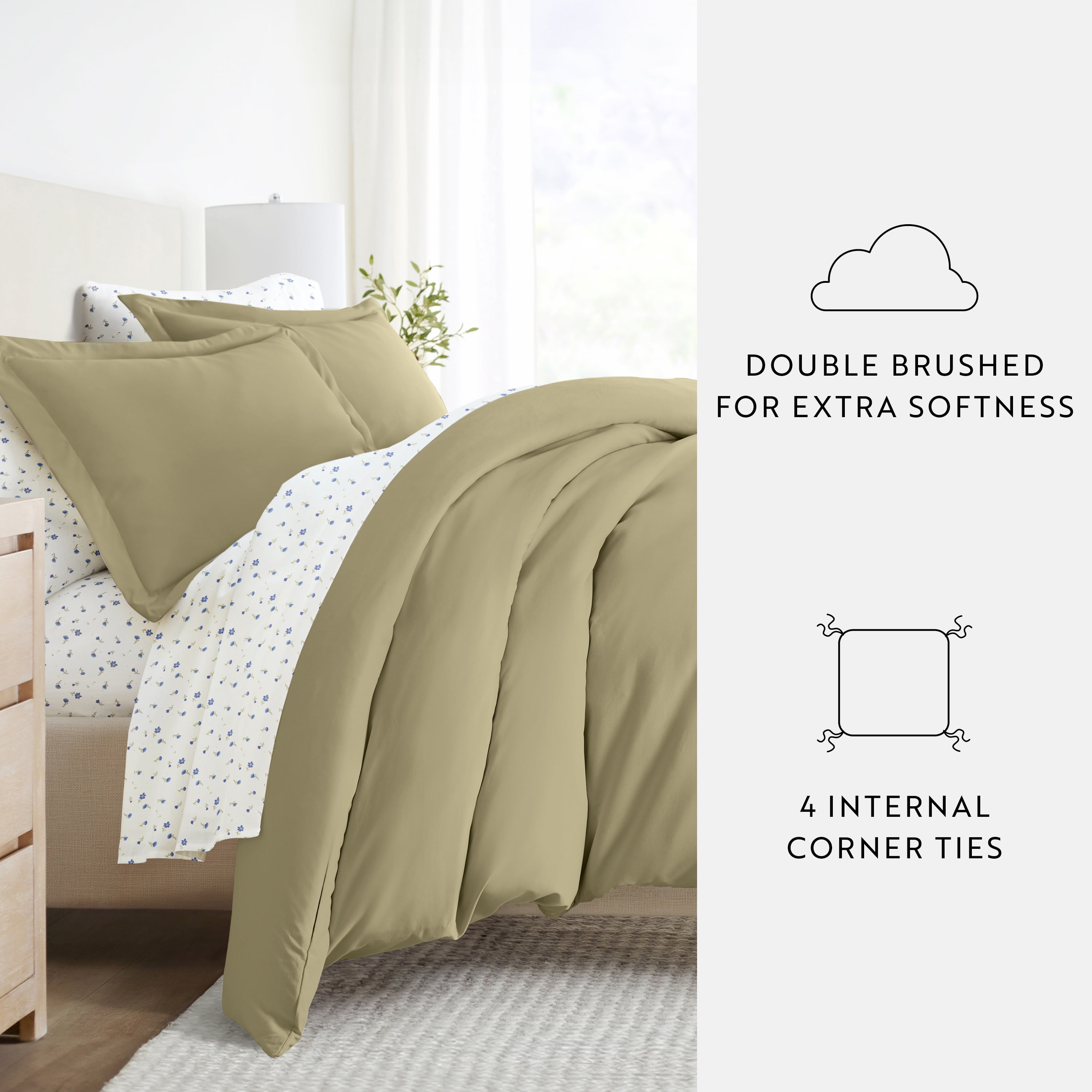 Noble Linens 7 Piece Solid Duvet Bundle in Sage, Twin