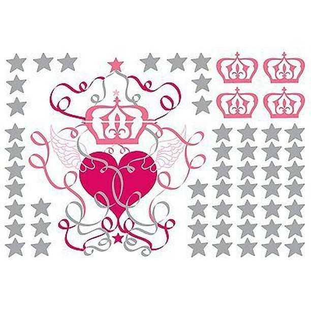 Angel Wings Wall Decals Silver Stars Hearts Princess Crowns Room Decor Stickers Walmart Com Walmart Com
