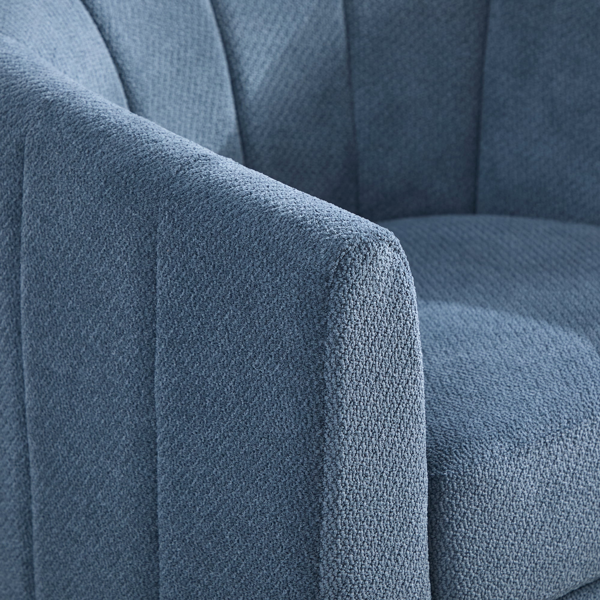 Leumius Swivel Barrel Chair with Solid Wood Base, Comfy Channel Tufted Accent Round Armchair, Single Club Sofa for Living Room Bedroom Reading Nook Corner Apartment, Blue
