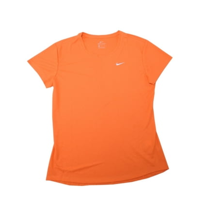 Nike, Inc. Dry Womens Size Large Short Sleeve Performance Dri-Fit Active Shirt Tee, Orange (842)