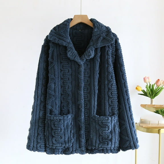 BSDJILFG Flannel Nightgown for Men Short Fleece Thicken Cardigans Long Sleeve Casual Button Down Cozy Fuzzy Warm Loungewear Pajama Tops