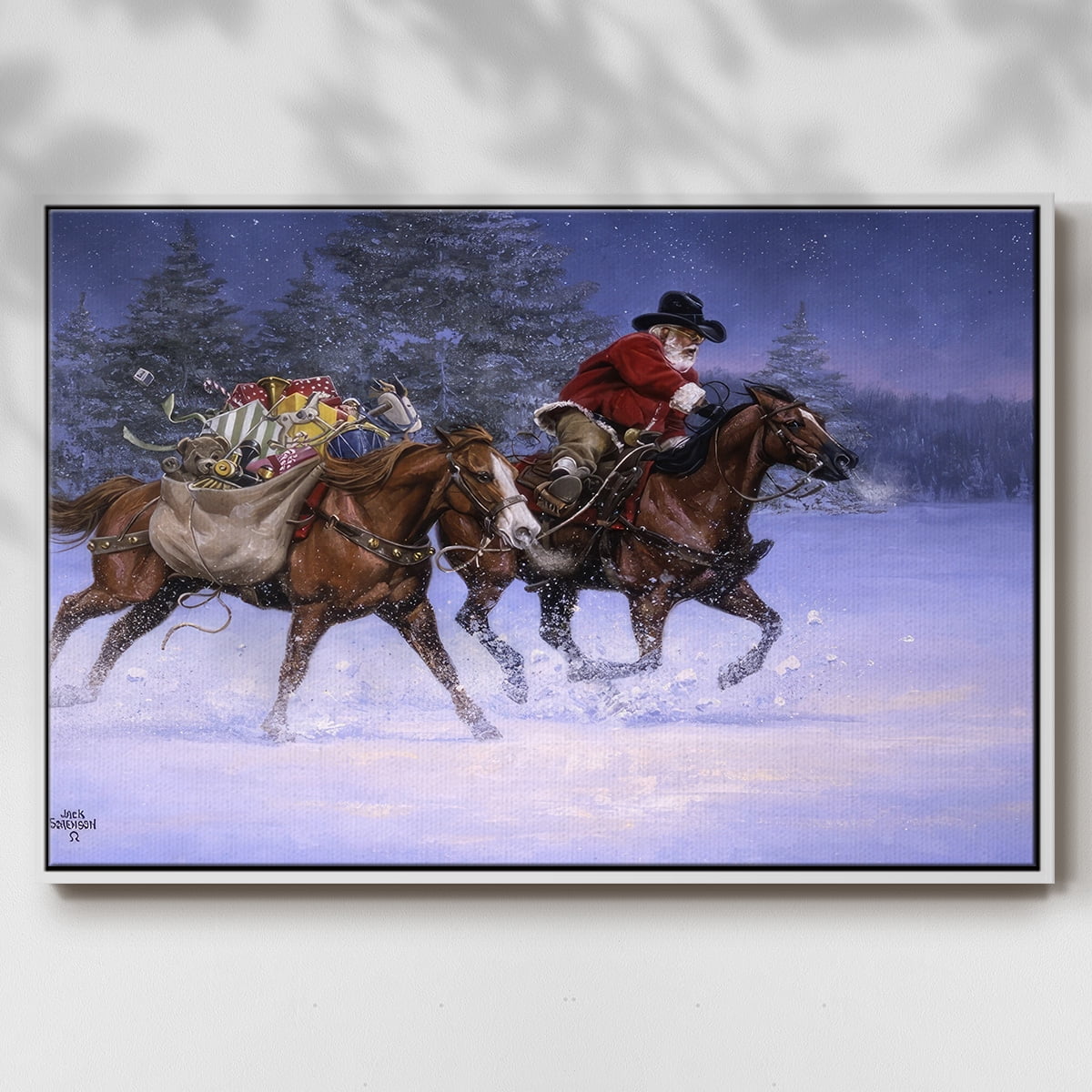 Christmas Rush - Framed Gallery Wrapped Holiday Canvas - 25 x 37 - White Frame