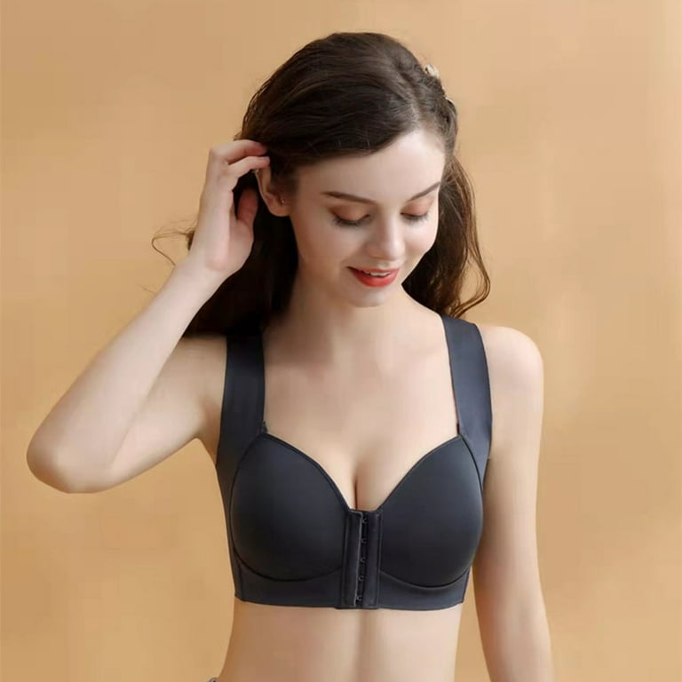 Eashery Push Up Bras Women's Fully Front Close Longline Lace Posture Bra  Gray 42