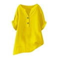 thumbnail image 5 of Olyvenn Linen Shirts for Women Trendy 2025 Plus Size Short Sleeve Button V Neck Summer Tops Casual Oversized Tshirt Blouses Yellow XXL, 5 of 5