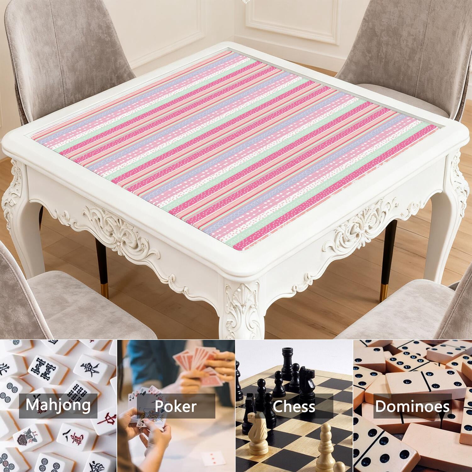 Large Boho Mahjong Table Mat 31.5x31.5 Inch Extra Large Rubber Game Pad with Anti-Slip Backing and Noise Reducing Surface for Tiles Cards and Board Games