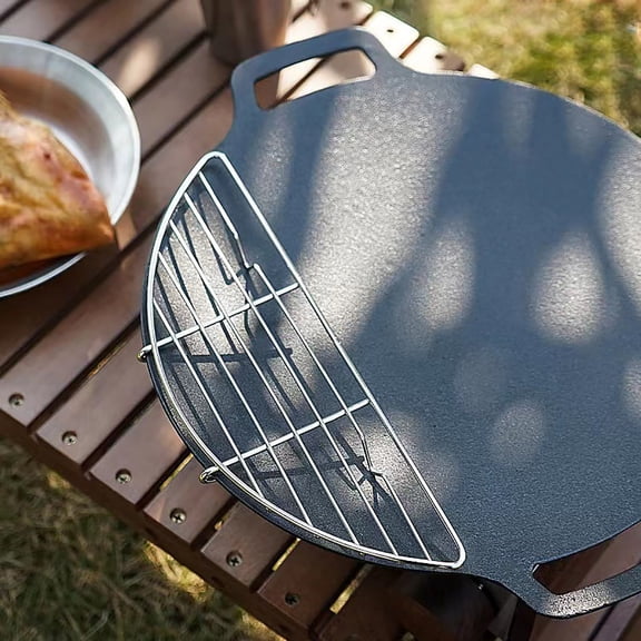 Upgraded Outdoor Camping Grill Pan Stainless Steel Camping Picnic Barbecue Frying Pan Grill Pan Oil Filter Scorch Grill