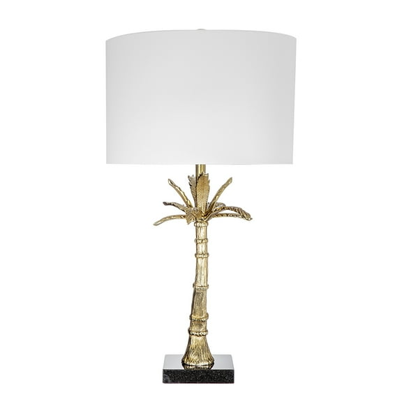 Lighting Fixtures D16x31" Leaf Lamp with Marble Base, Gold (Lamp Shade Assembly Required),Table Lamps