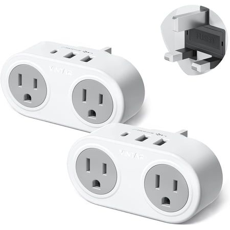 US to UK Ireland Travel Plug Adapter 2 Pack, VINTAR Type G Plug Adapter with 2 Outlets 3 USB Ports(1 USB-C), UK Power Adaptor for USA to England Scotland Dubai Hong Kong British Kenya London