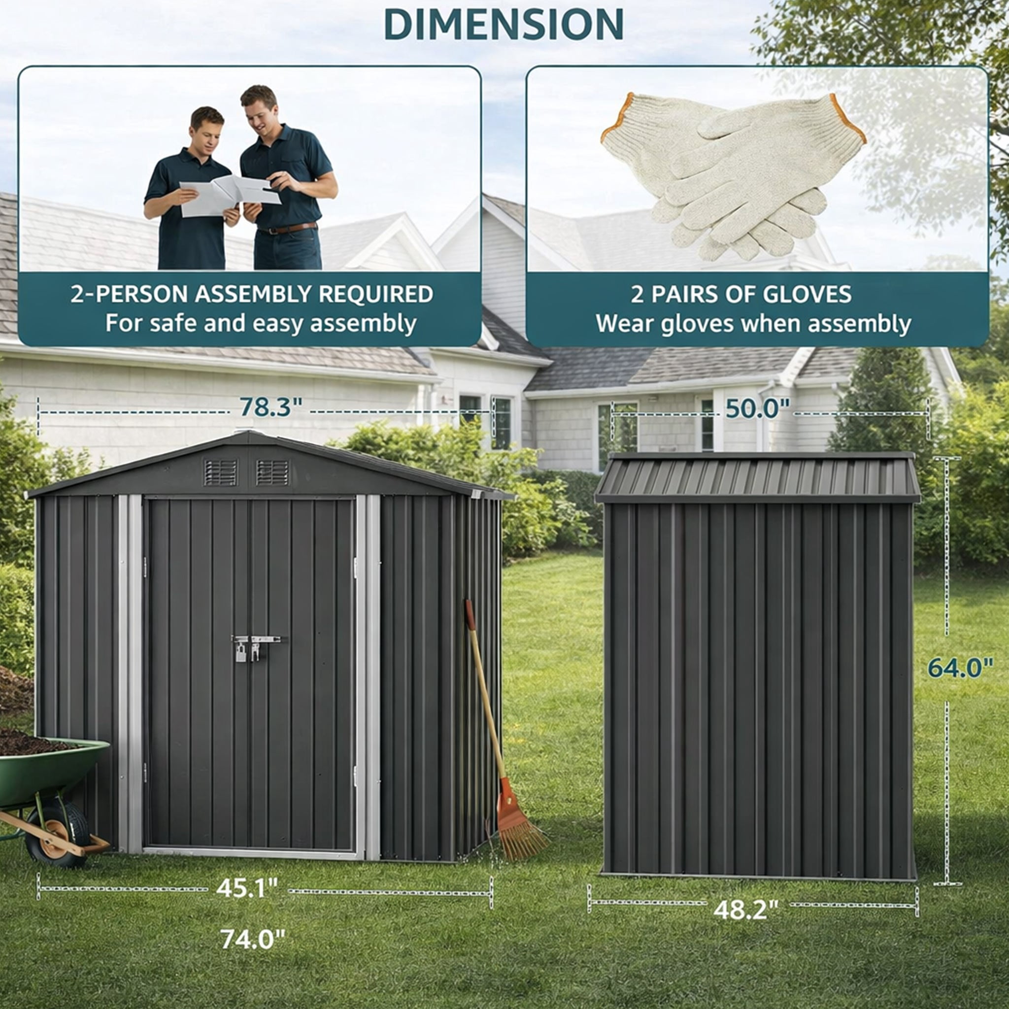 6' x 4' Outdoor Storage Shed, Weather-Resistant Iron Garden Shed with Lockable Double Doors for Backyard/Patio/Lawn, Gray