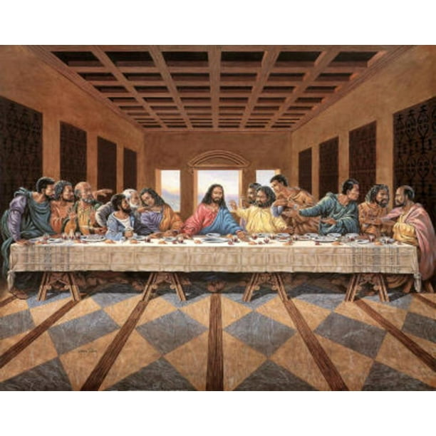 Black Last Supper Art Print Poster Religious Jesus God Poster - 19x13 