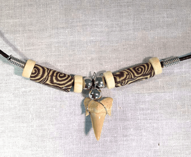 6 Pack Shark Tooth Necklace Pendant with Wire Wrap 
