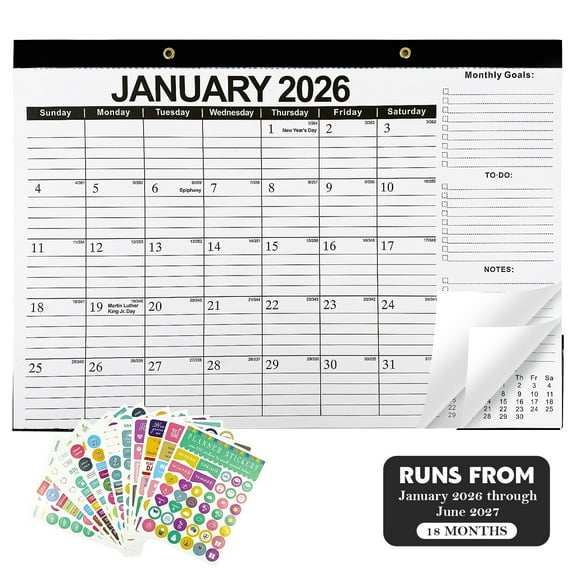 Amaopus 2026 Calendar, 18 Months Desktop Calendar, 17" x 12" Large  Wall Calendar Runs from Jan. 2026 to Jun. 2027 with Stickers for Home School Office Desk Top Organizing