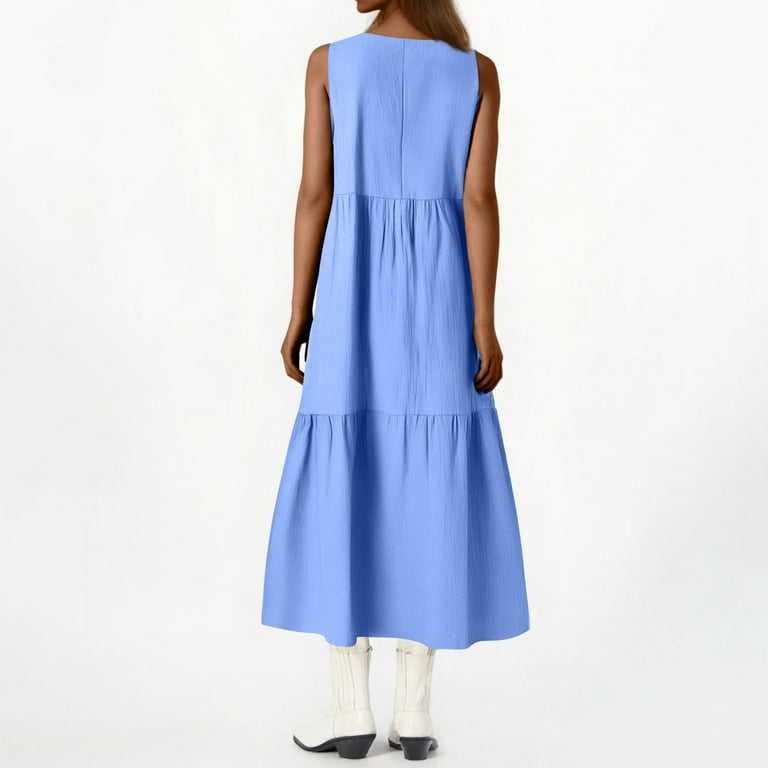 TrdSipl Plus Size Cotton Linen Maxi Dress for Women Flowy Swing