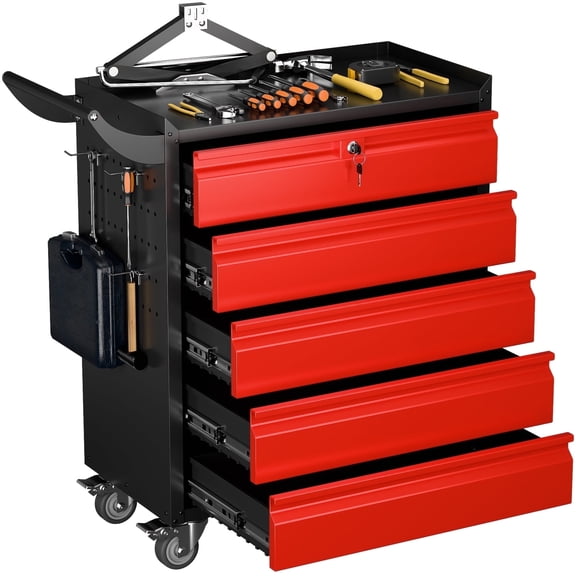 GangMei 5-Drawer Metal Rolling Tool Chest with Wheels,Tool Storage Cabinet With Locking System,Toolbox with Wheels for Garage, Warehouse, Workshop, Assembly Required