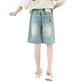 thumbnail image 2 of Gelikeya Girls Denim Shorts Kids Summer Cute Floral Comfort High Elastic Waist Lightweight Shorts Clothes Z03 Light Blue, 9-10 Years, 2 of 8