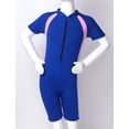 thumbnail image 4 of Mufeng Kids One Piece Shorty Swimsuit Zipper Front Rash Guard Swimwear Athletic Bathing Suit Wetsuit Blue 12, 4 of 7