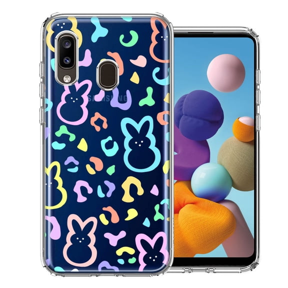 MUNDAZE for Samsung Galaxy A20 Leopard Easter Bunny Candy Colorful Rainbow Double Layer Phone Case Cover
