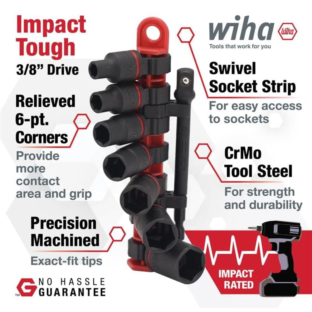 Wiha 3/8 Inch Drive Sae Impact Socket Set, 8 Pieces