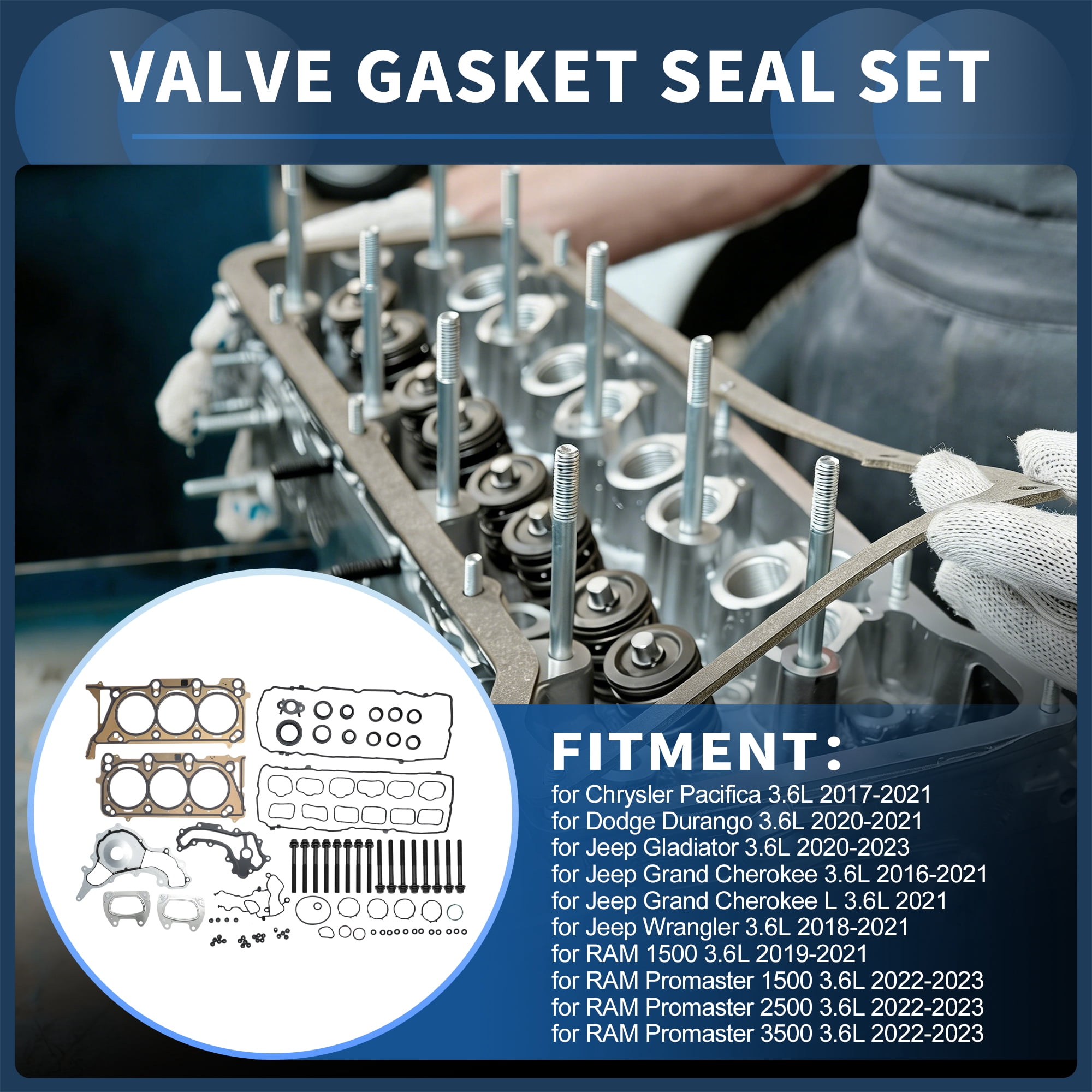 HGS1184 Cylinder Head Gasket Set with Bolts Valve Cover Seal Gasket Kit for Chrysler Pacifica 2017-2021 for Jeep Wrangler 2018-2021 for Ram Promaster 1500 2500 3500 2022-2023 3.6L