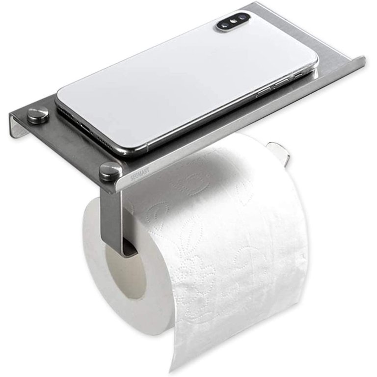 Modern White Toilet Paper Holder With Shelf / Bathroom Towel Hook