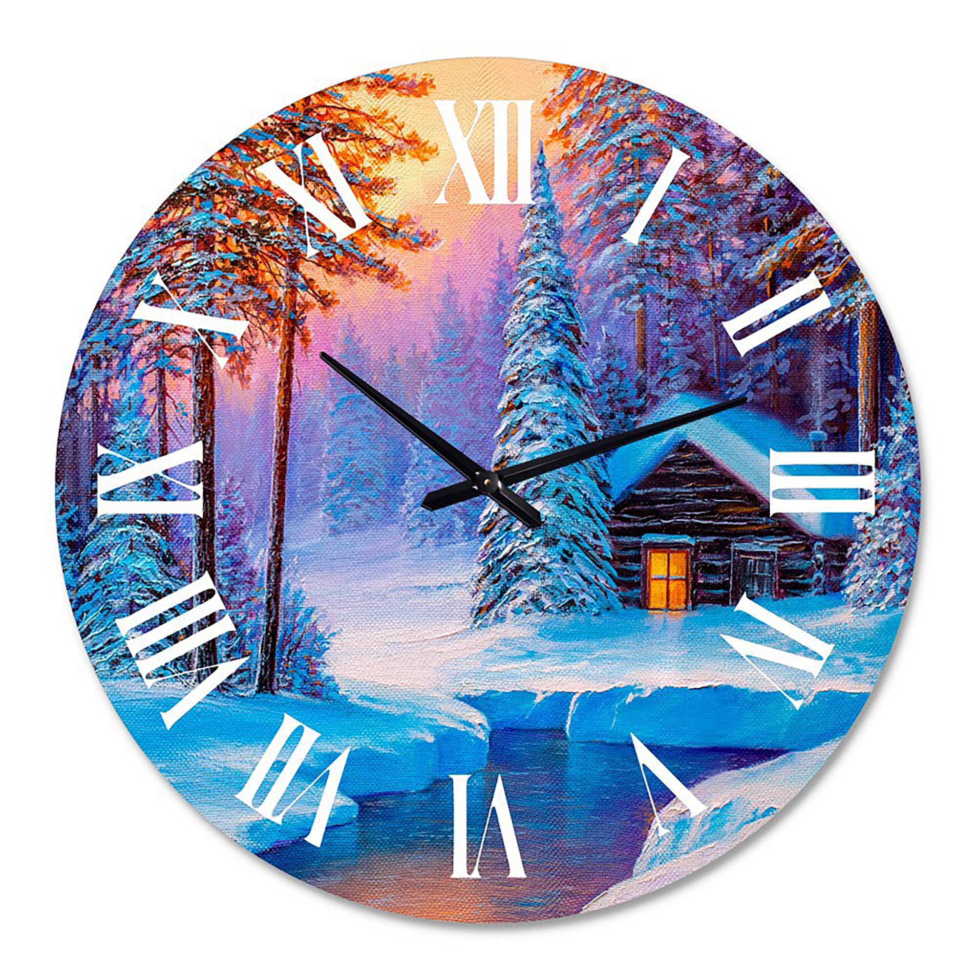 Designart 'Old Cabin In Winter Forest I' Traditional Wall Clock