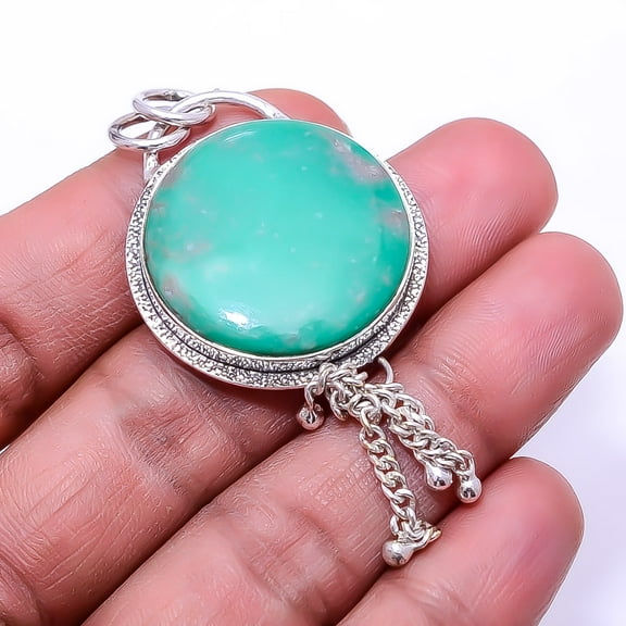 Variscite - Green Turquoise Designer 925 Sterling Silver Pendant 2.54" P41
