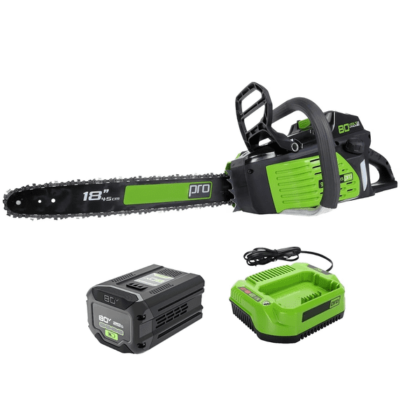 80V 18” Brushless Cordless Chainsaw with 2.0Ah Battery and Rapid Charger, Battery Powered Chain Saw for Tree Cutting, Limbing, Pruning and Firewood