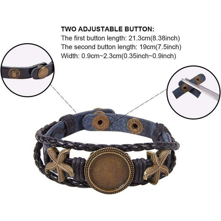 Hoisy Men Bracelet Leather, Leather Bracelet Making Kit Geometric Basket  Weave Single-Locking-Fold-Over