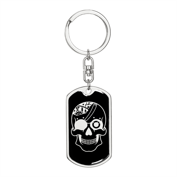 Calavera Mexican Sugar Skull 17 Stainless Steel or 18k Gold Premium Swivel Dog Tag Keychain