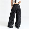 thumbnail image 3 of Mrmall Women's Rhinestone Wide Leg Jeans Black Sparkly Baggy Denim Pants Y2K Trendy Trousers for taking photos and casual hangouts, 3 of 7