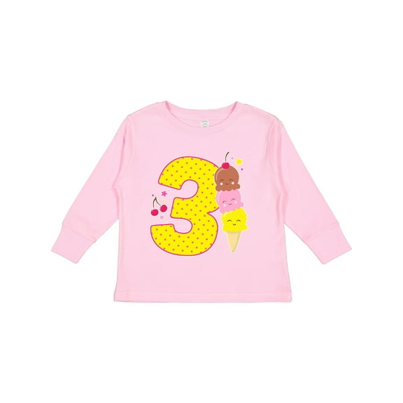 Inktastic Ice Cream Third Birthday Pink Boys or Girls Long Sleeve Toddler T-Shirt