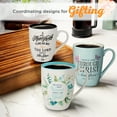 thumbnail image 5 of Christian Art Gifts Women's Ceramic Coffee & Tea Mug: Be Still and Know - Psalm 46:10 Scripture, Microwave/Dishwasher Safe Cup, Lead-free/Non-toxic Religious Drinkware, Teal/White Floral, 12 fl. oz., 5 of 6