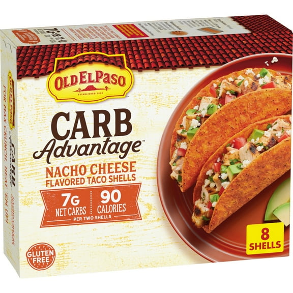 Old El Paso Carb Advantage Crunchy Taco Shells, Nacho Cheese Flavored, 8 Count, 3.95 oz