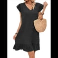 thumbnail image 2 of Vestidos de Verano para Mujer, Cuello en V, Mangas , Dobladillo con Volantes, Vestido Negro XL, 2 of 8