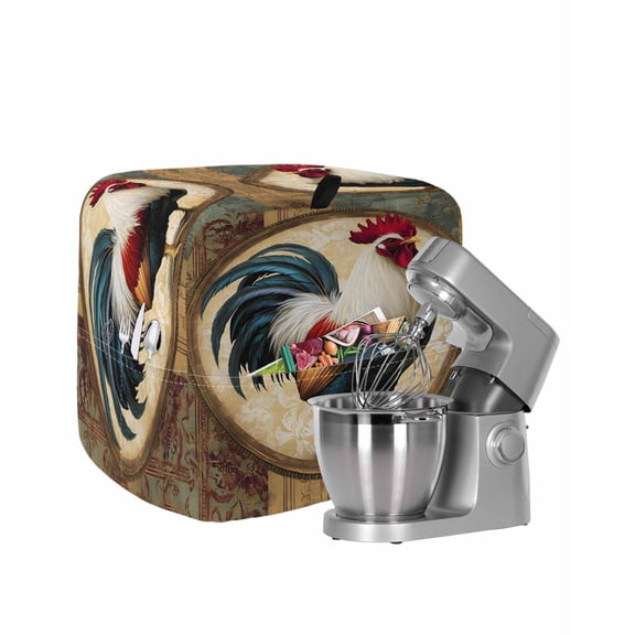 Rooster Stand Mixer Dust Cover with Storage Pocket & Handles, Vintage Rustic Farmhouse Style Oil Painting Fits All Tilt Head & Bowl Lift Kitchen Appliance Cover Organizer Bag Accessories, 6-8 Quart