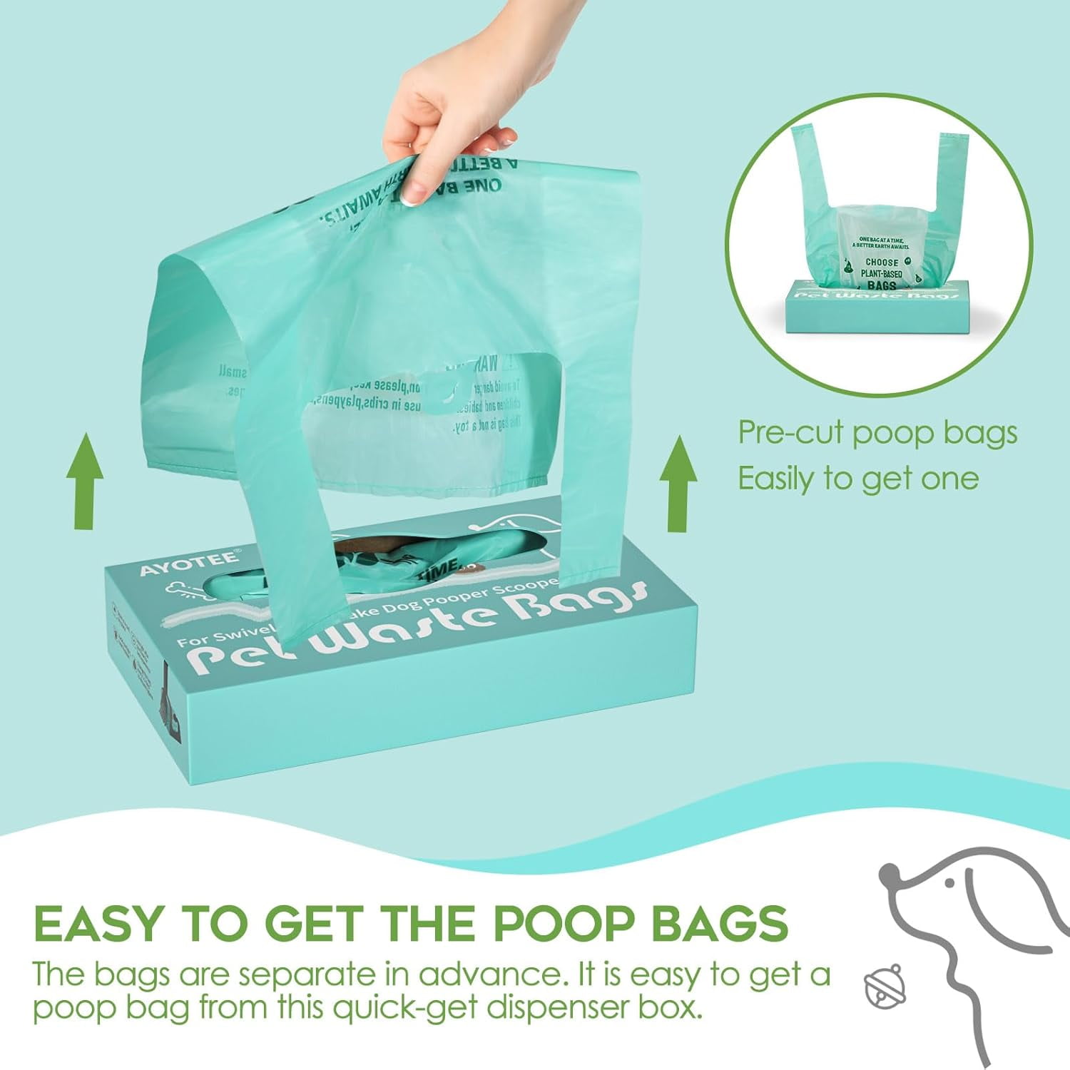 Dog Poop Bags, EZ Tie Handles for A&H Swivel Bin Waste Bags, Rake Dog Pooper Scooper Bag Refill,Leakproof Large Opening and Unscented,100 Count Refill Bags