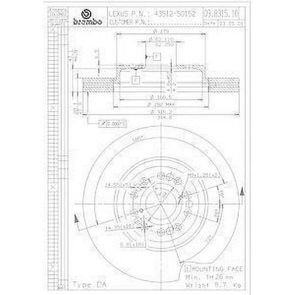 Brembo 09.8315.10 Disc Brake Rotor Fits select: 1995-2000 LEXUS LS 400