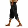 thumbnail image 3 of Summer Linen Pants for Women Loose Wide Leg Trousers Side Button Elastic Waist Straight Pants Crop Pants, 3 of 7