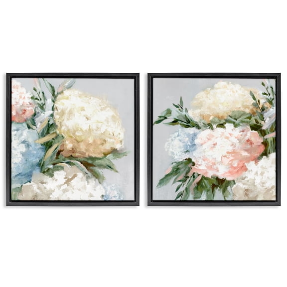 Stupell Industries Pastel Blooming Hydrangeas Plants & Flowers Painting Black Floater Framed Canvas Art Print Wall Art, 18 x 18, Set of 2