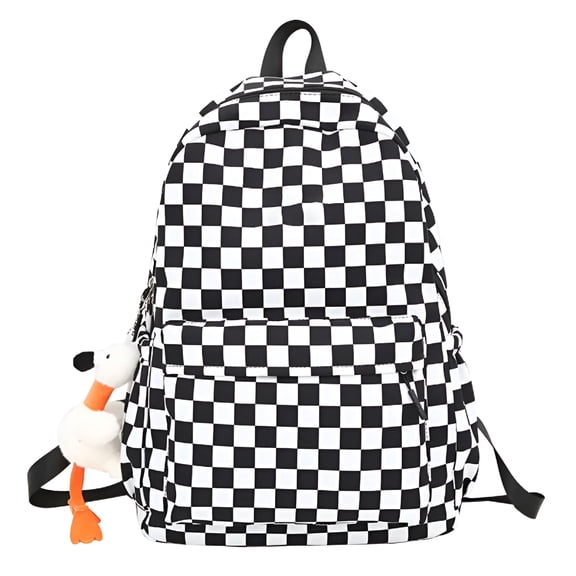 GASTROPOD Checkered Backpack with Pendant, Checkerboard Backpack, Cute Laptop Backpack, Light Rucksack, Black
