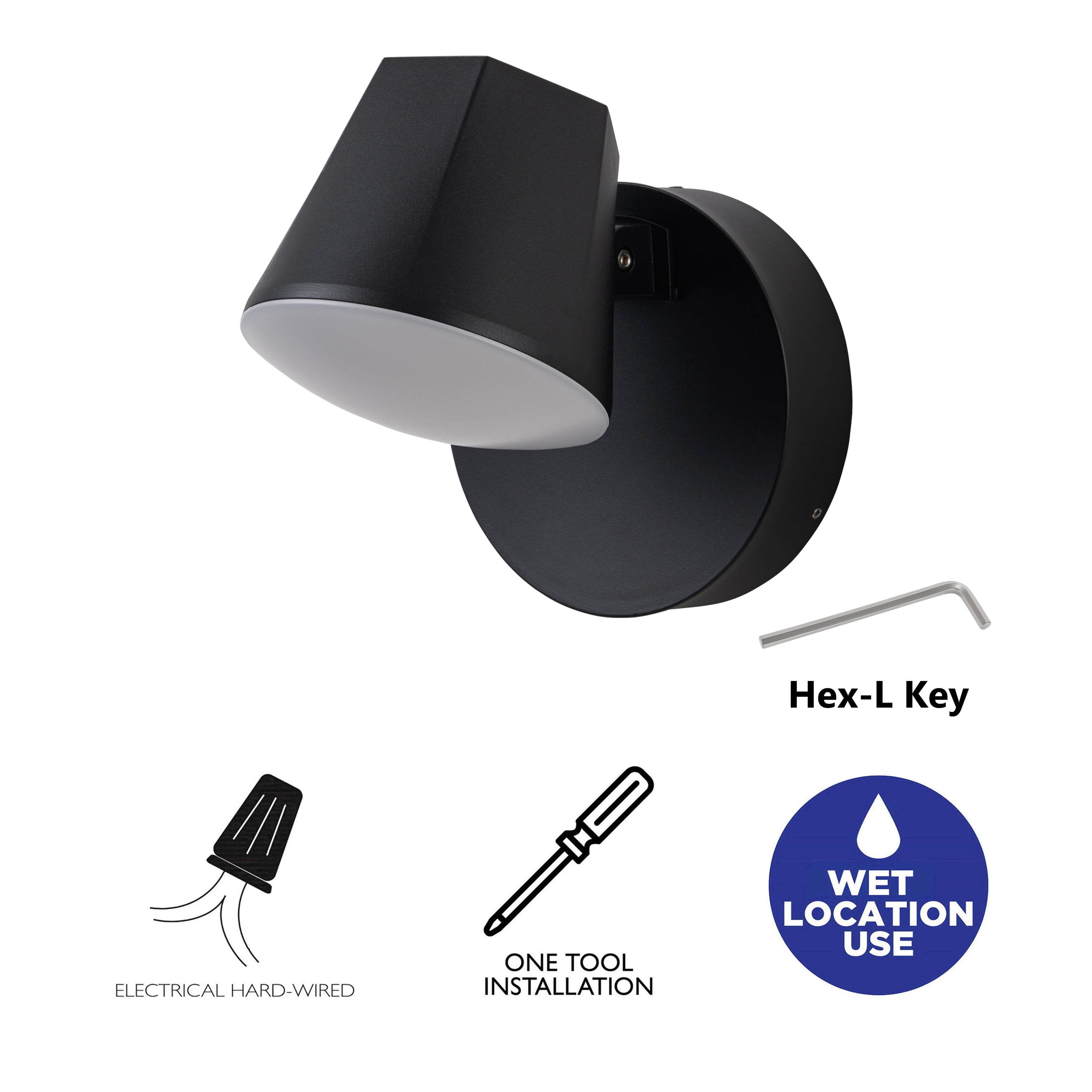 C Cattleya Modern Black Aluminum LED Outdoor Indoor Wall Light with Adjustable Head