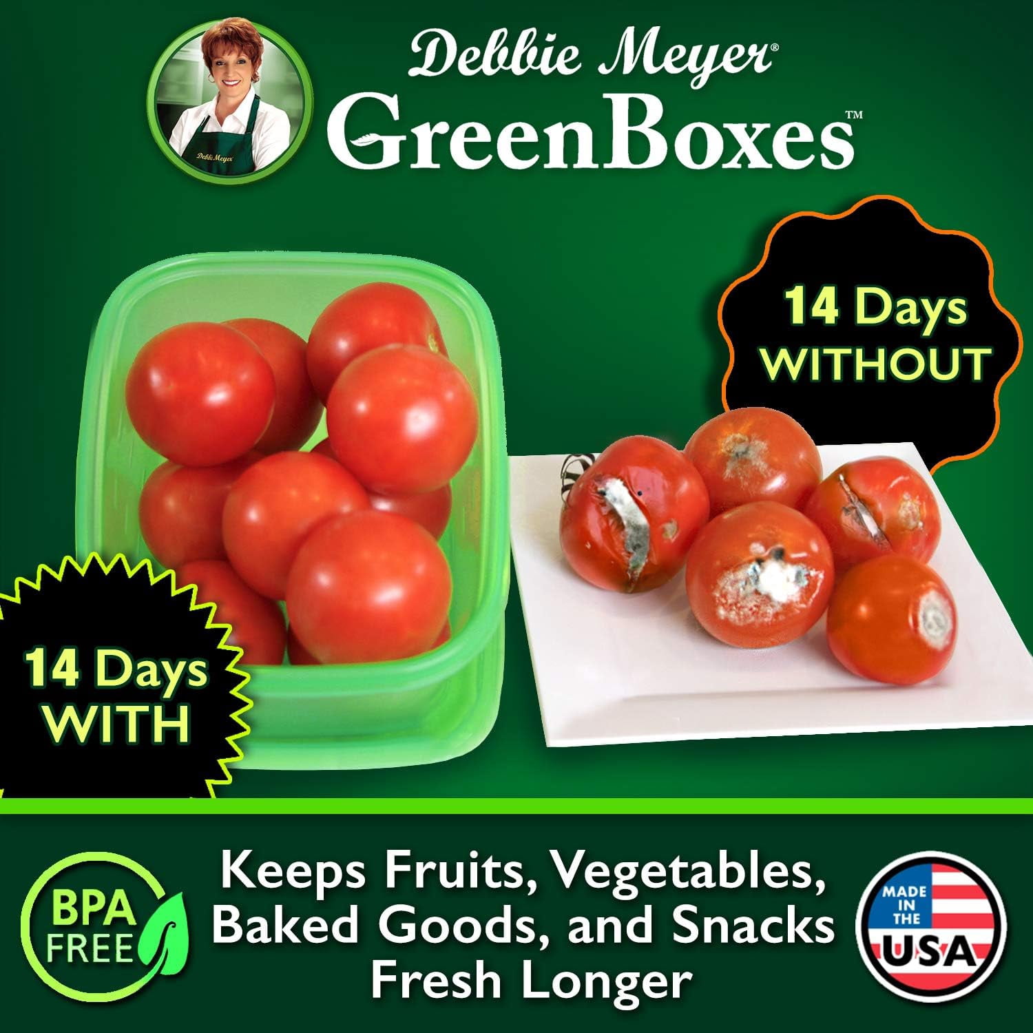 As Seen on TV Debbie Meyer Green Box Food Storage Containers, Microwave-Safe, 32-Piece