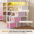 thumbnail image 4 of Loft Bed Twin with 8 Storage Drawers and Desk, Metal Loft Twin Beds with LED Lights & Charging Station & Storage Shelves & Staircase for Teens/Adults, Multifunctional Loft Bed Frame, White&Pink, 4 of 9
