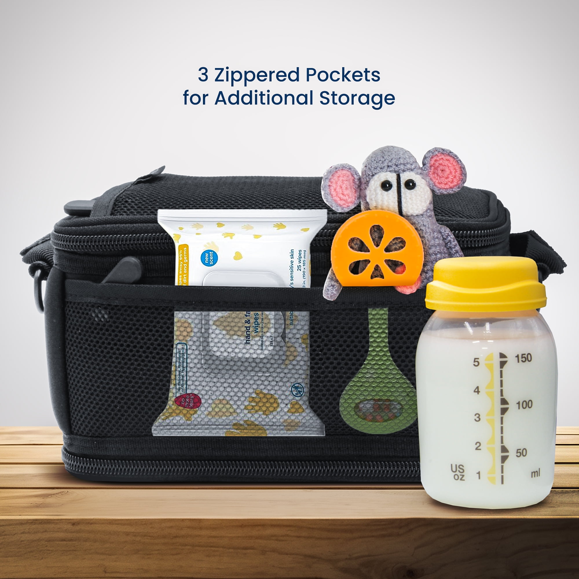 Encased Breastmilk Cooler Bag Designed for 6 Medela Express Milk Bottles - Insulated Freezable Storage Bag with Built-In Ice Packs for Travel / On the Go Moms