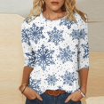 thumbnail image 2 of GA WEIHUA Clearance Deals,Christmas Shirts For Women 3/4 Sleeve Crewneck Basic Tees Cute Snowflake Graphic Blouses Tops Casual Shirts christmas shirts(Light Blue,Small), 2 of 5