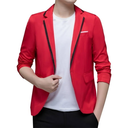 KaLI_store Blazers for Men Men s Casual Blazer Work Office Jacket Blazer Long Sleeve Solid Color Blazer Red 5XL