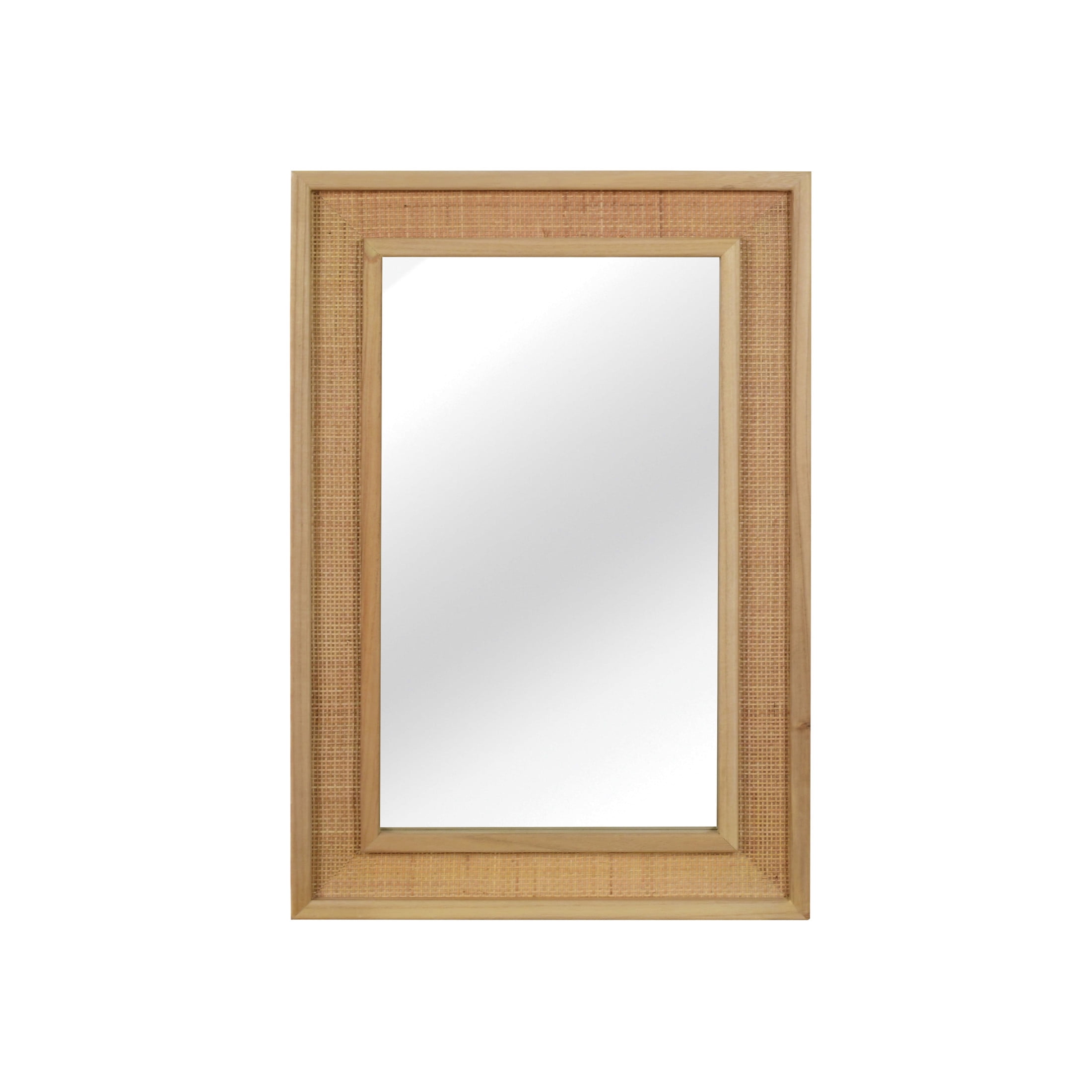Noble House 20"x30" Rattan Rectangle Wall Mirror, Decorative Accent Bathroom Mirror with Solid Wood Frame, Natural Wood