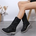 thumbnail image 4 of EKVAHL Women's Mid‑Calf Winter Boots, Non‑Slip Faux Suede Lace‑Up Boots, Block Heel Casual Walking Shoes For Cold Weather Black, 4 of 5